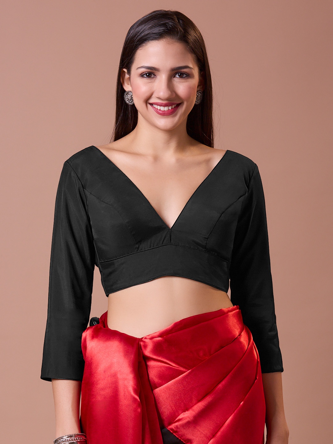 

SALWAR STUDIO Women V-Neck Saree Blouse, Black