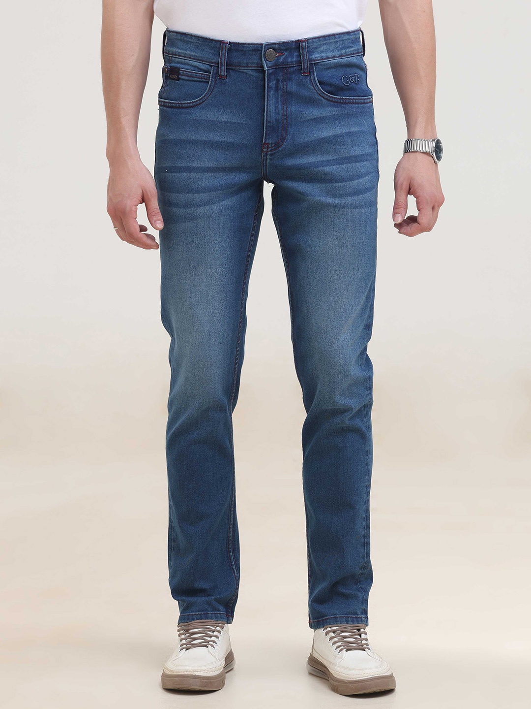 

Grit and Flair Men Jean Straight Fit Light Fade Jeans, Navy blue