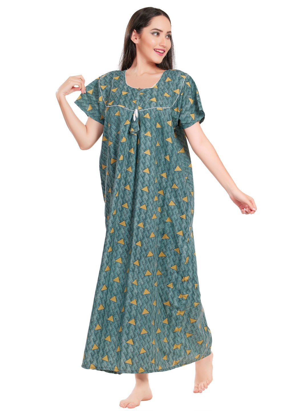 

Zionity Women Printed Maxi Nightdress, Green
