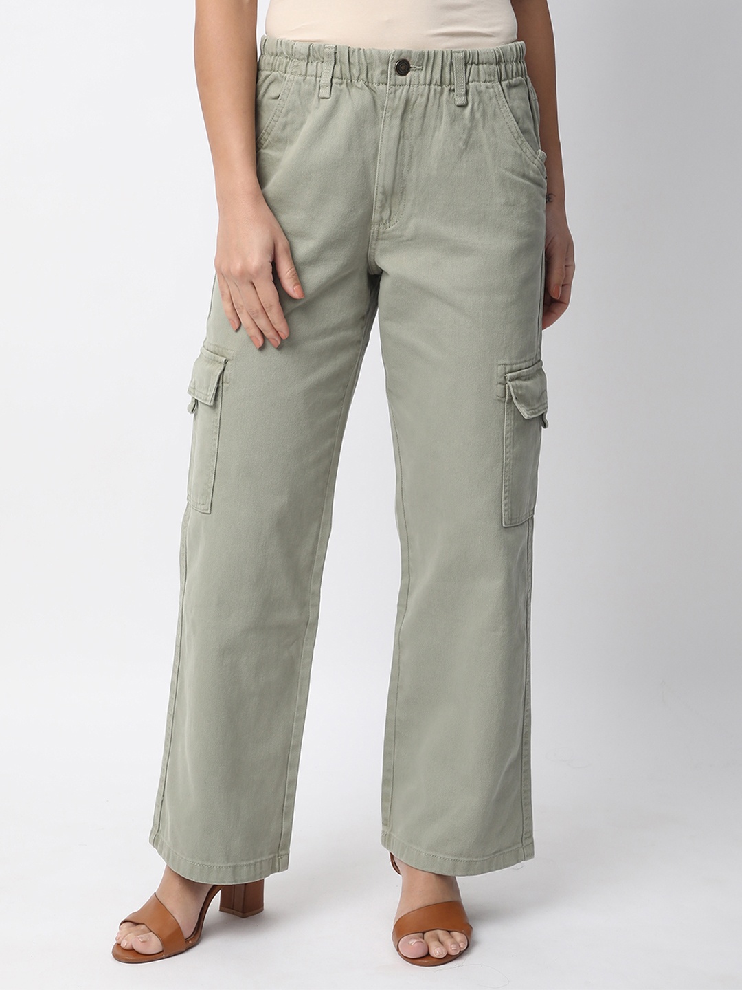 

R&B Women High-Rise Low Distress Jeans, Olive