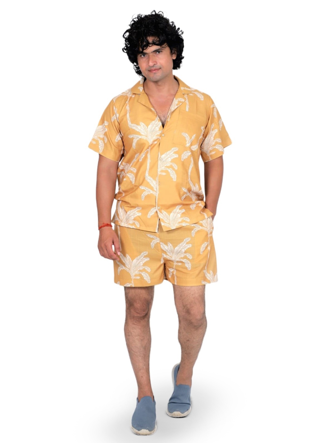 

TILISM Printed Pure Cotton Shirt With Shorts, Yellow