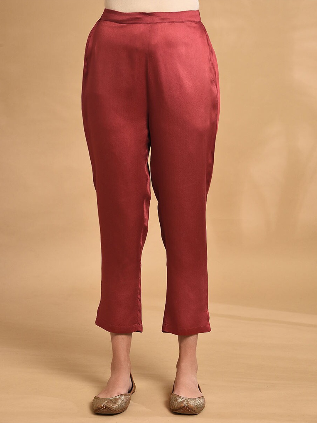 

JAYPORE Women Regular Fit Relaxed Trousers, Maroon