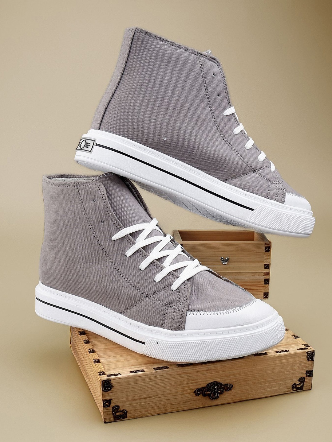 

Bxxy Men 7.62 Cm Hidden Elevator Height Increasing Canvas Material Sneaker Lace-up Shoes, Grey
