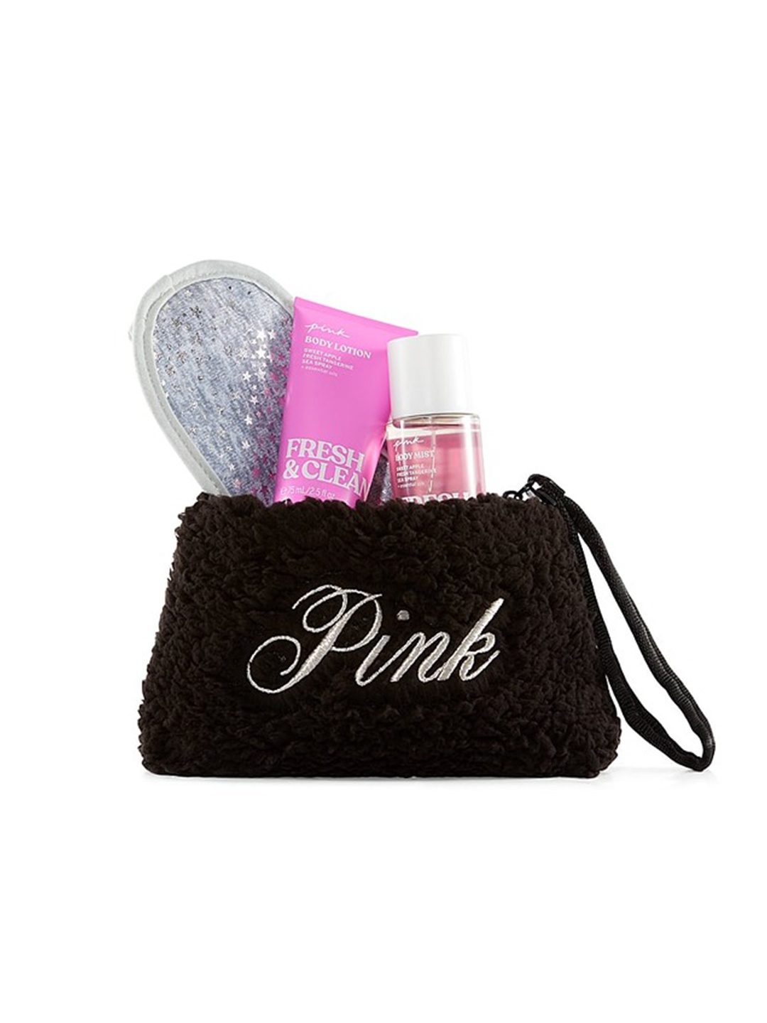 

Victoria's Secret Set Of 4 Pink Fresh & Clean Mist - Body Lotion - Eye Mask & Zippered Bag, Black