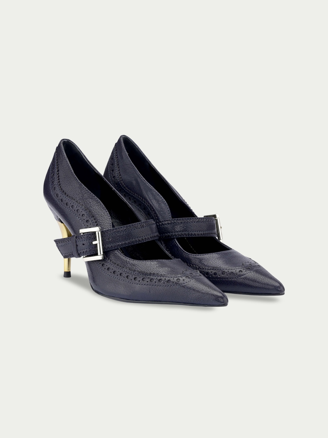 

Oroh Women Leather Party Stiletto Pumps with Buckle, Navy blue