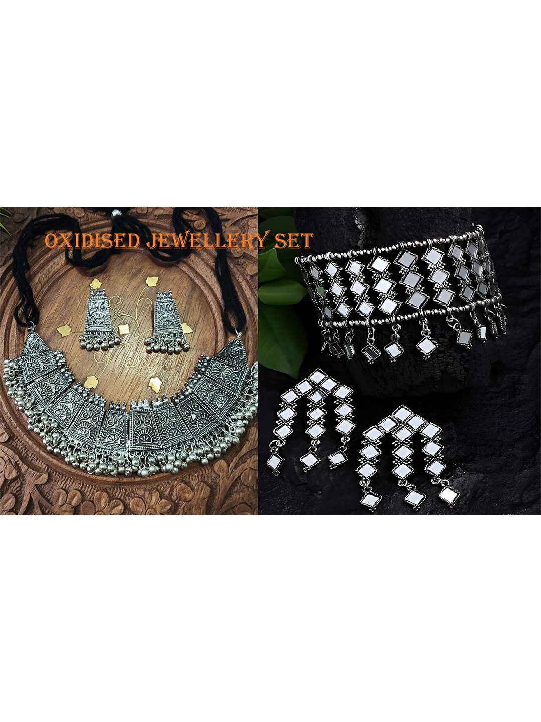 

JMBW INTERNATIONAL Set Of 2 Silver-Plated Beaded Oxidized Necklace and Earrings