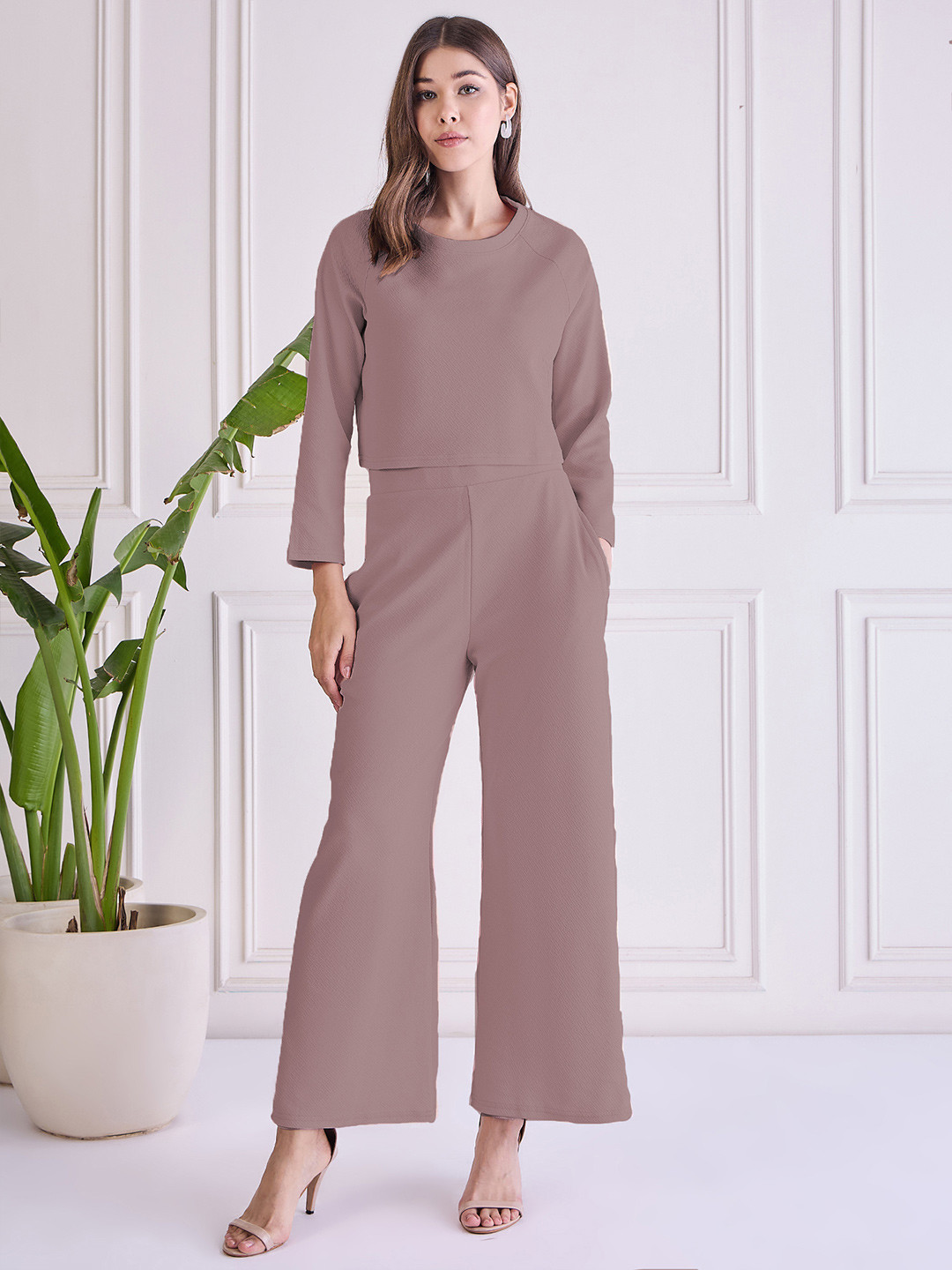 

WESTHOOD Round Neck Top With Trouser, Mauve