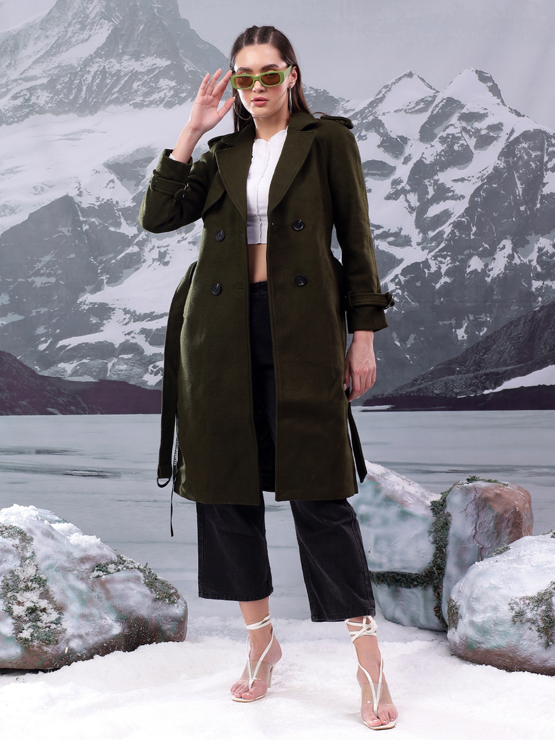 

Kotty Women Double Breasted Overcoat, Olive