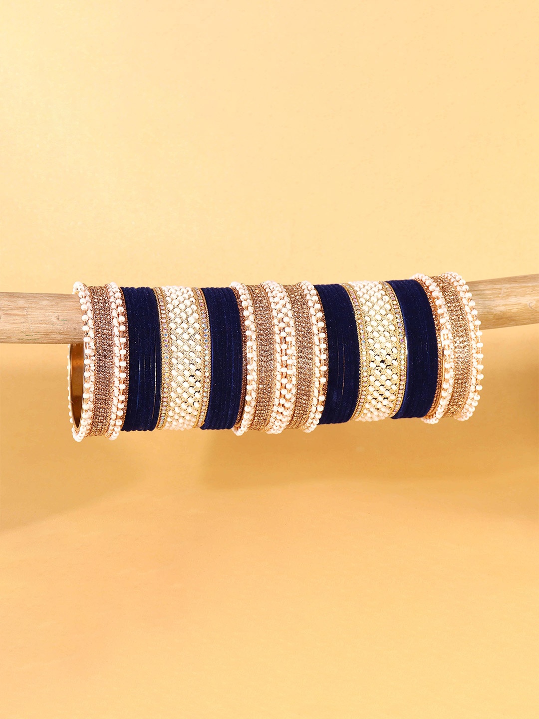 

NMII Pack Of 34 Cubic Zircon Studded & Beaded Chuda Bangle, Gold