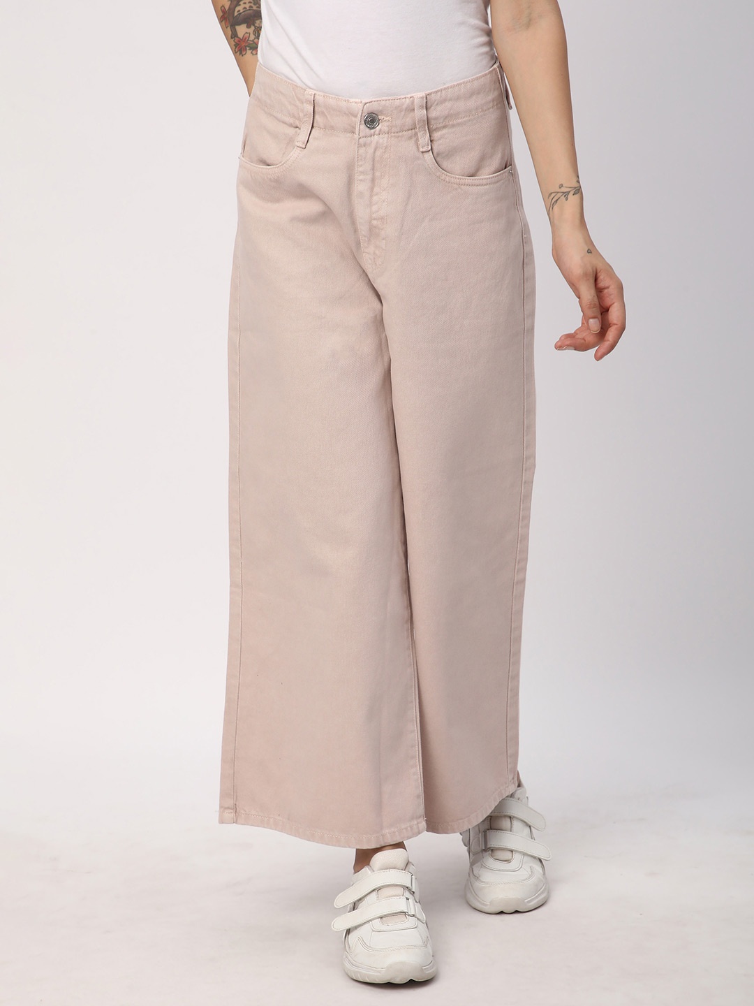 

R&B Women Wide Leg High-Rise Jeans, Beige