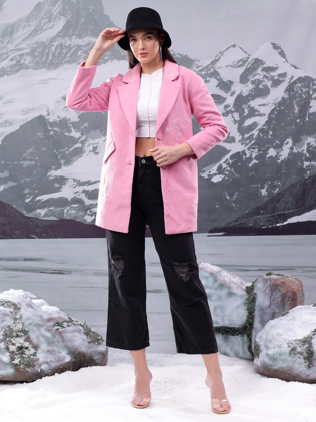 

Kotty Notched Lapel Single-Breasted Overcoat, Pink