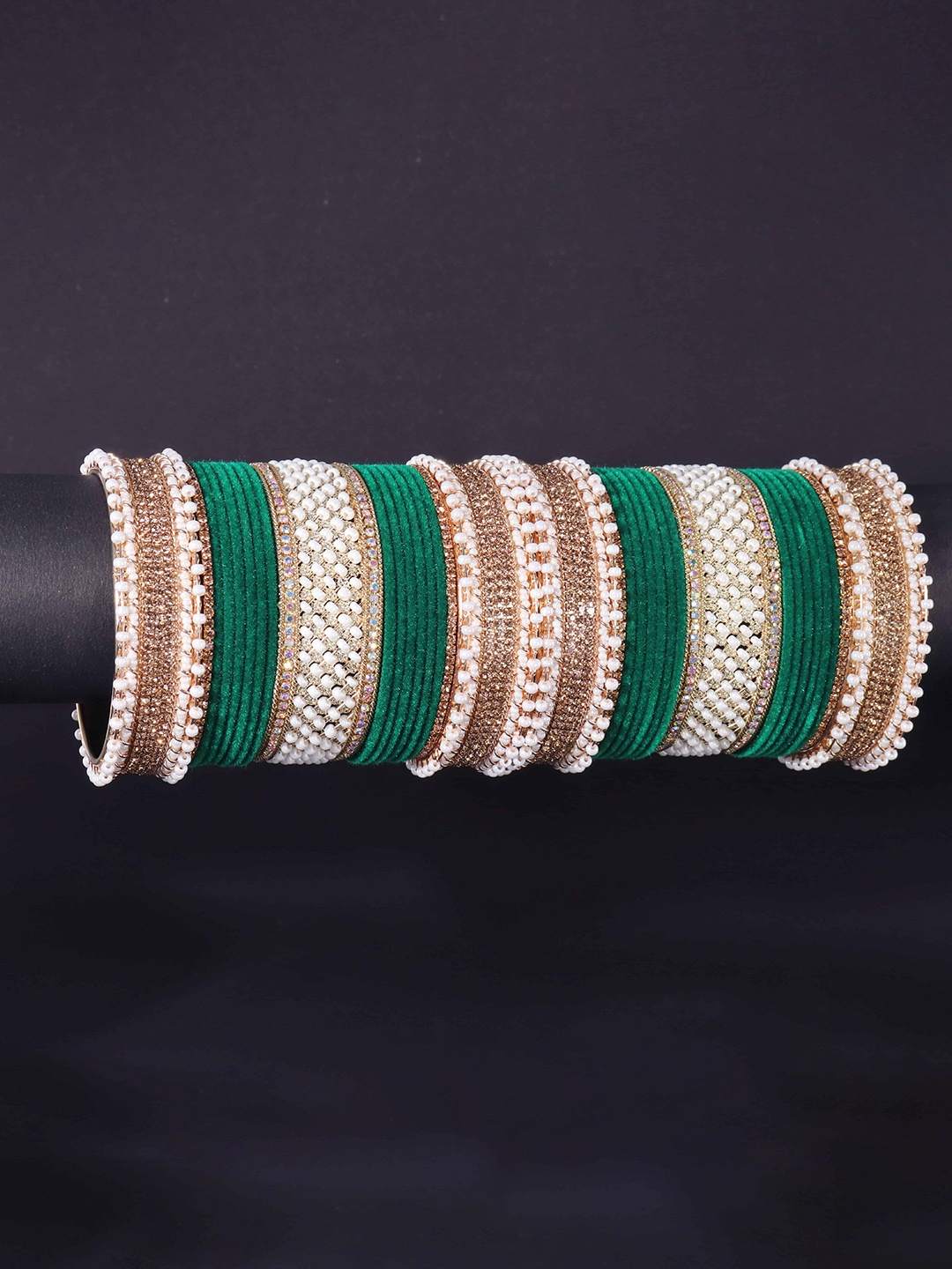 

NMII Pack Of 34 Zircon Diamond Studded Chuda Bangles, Gold