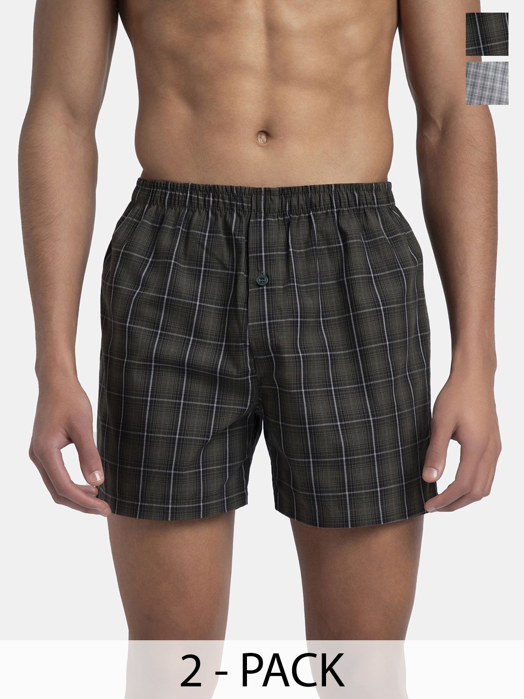 

Jockey Pack of 2 Super Combed Mercerized Cotton Woven Checkered Inner Boxers - 8222, Grey