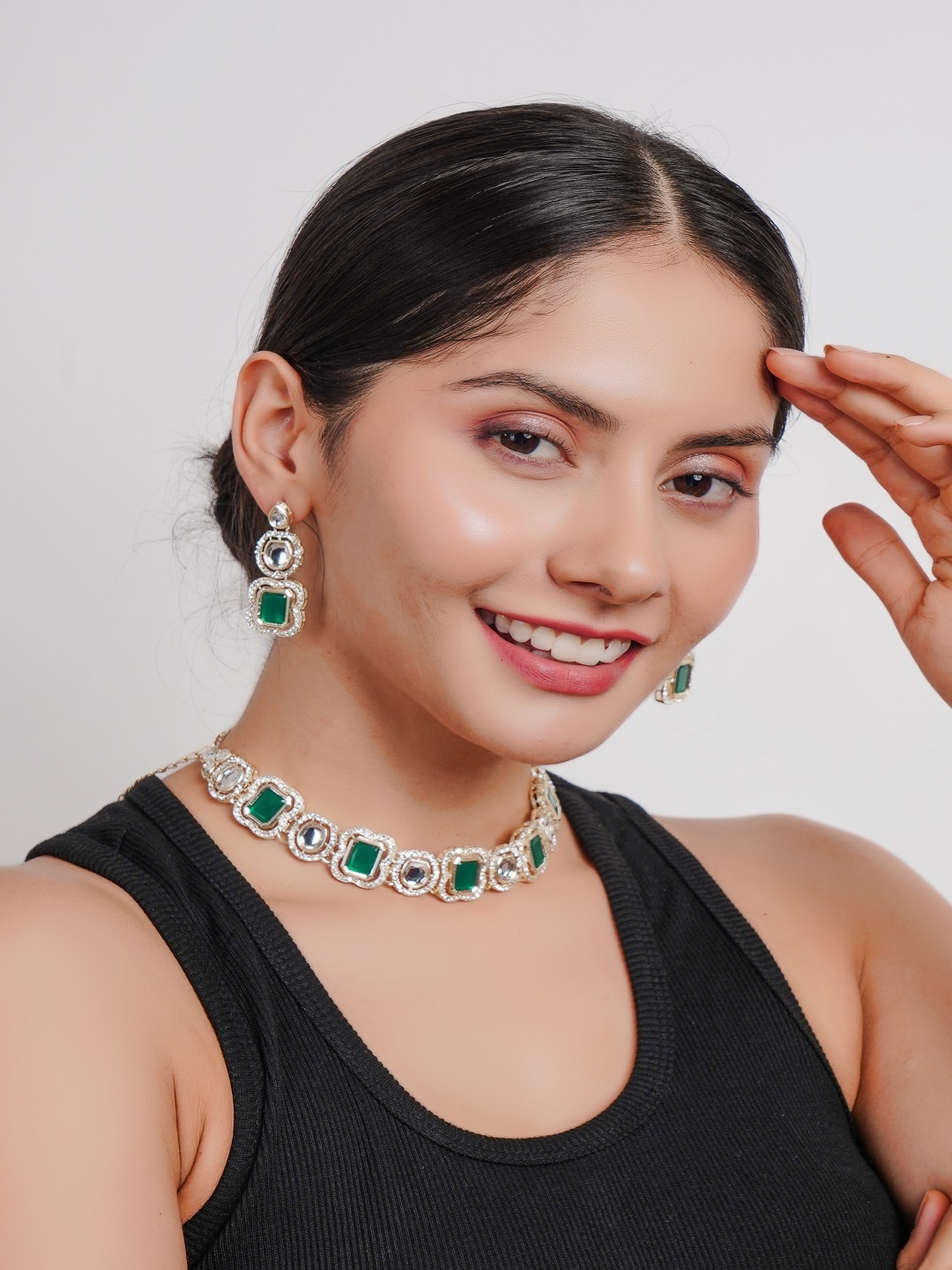

Divisha 18KT Gold Plated CZ Stone StuddeD Jewellery Set