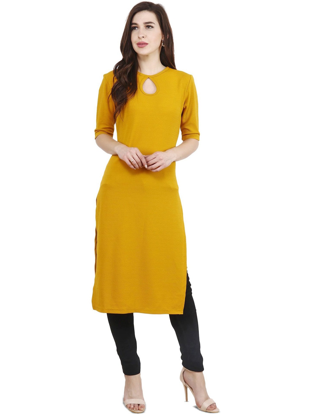 

Popwings Keyhole Neck Straight Kurta, Gold