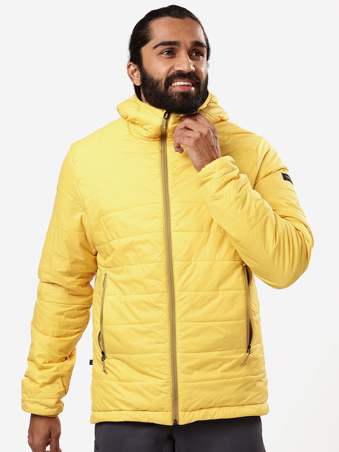 

FORCLAZ By Decathlon Men Hooded Solid Casual Puffer Jacket, Yellow