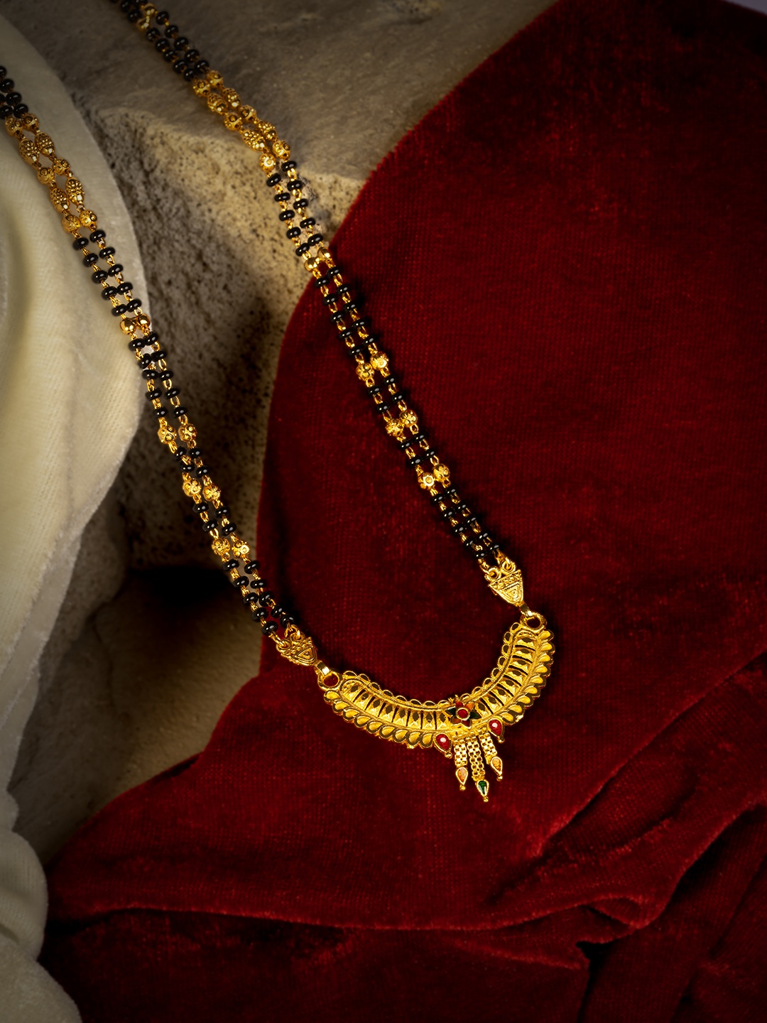 

GOLD CASH Gold-Plated Stone Studded and Beaded Locket Mangalsutra