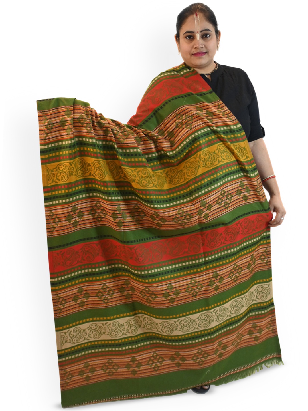 

Vrinde Women Ethnic Motifs Woven Design Shawl, Green