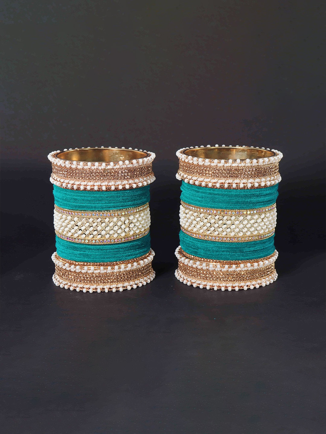 

NMII Pack Of 34 Cubic Zircon Studded & Beaded Bangles, Gold