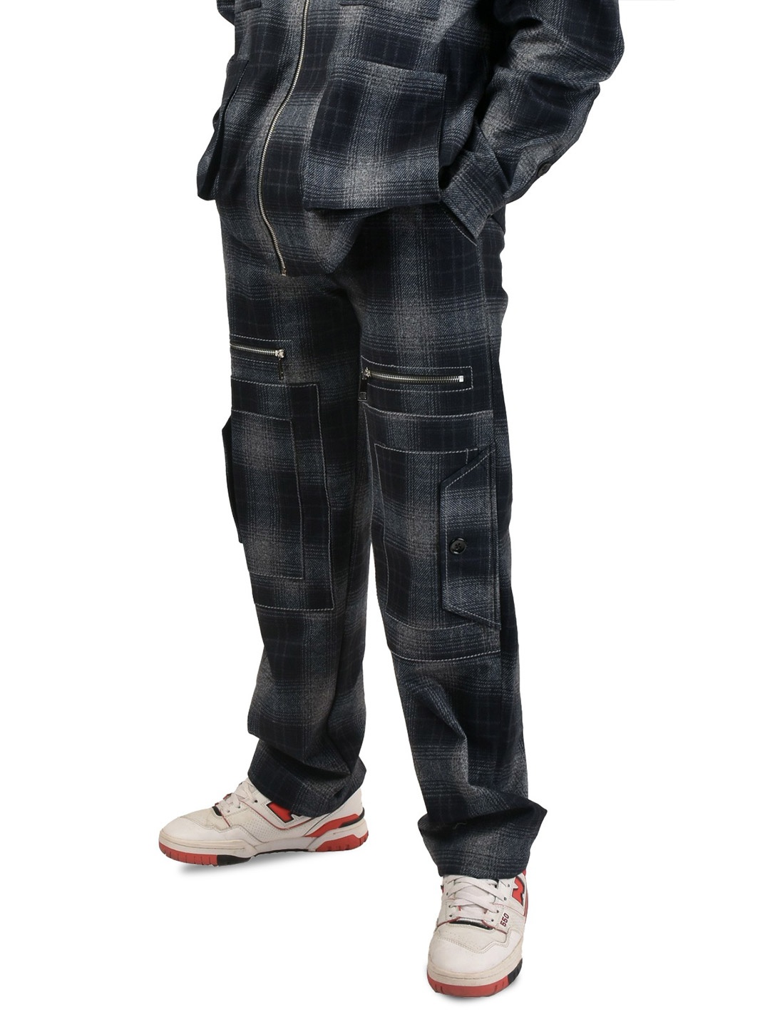 

HOP HEAD Men Straight Fit Flannel Cargo Trousers, Grey