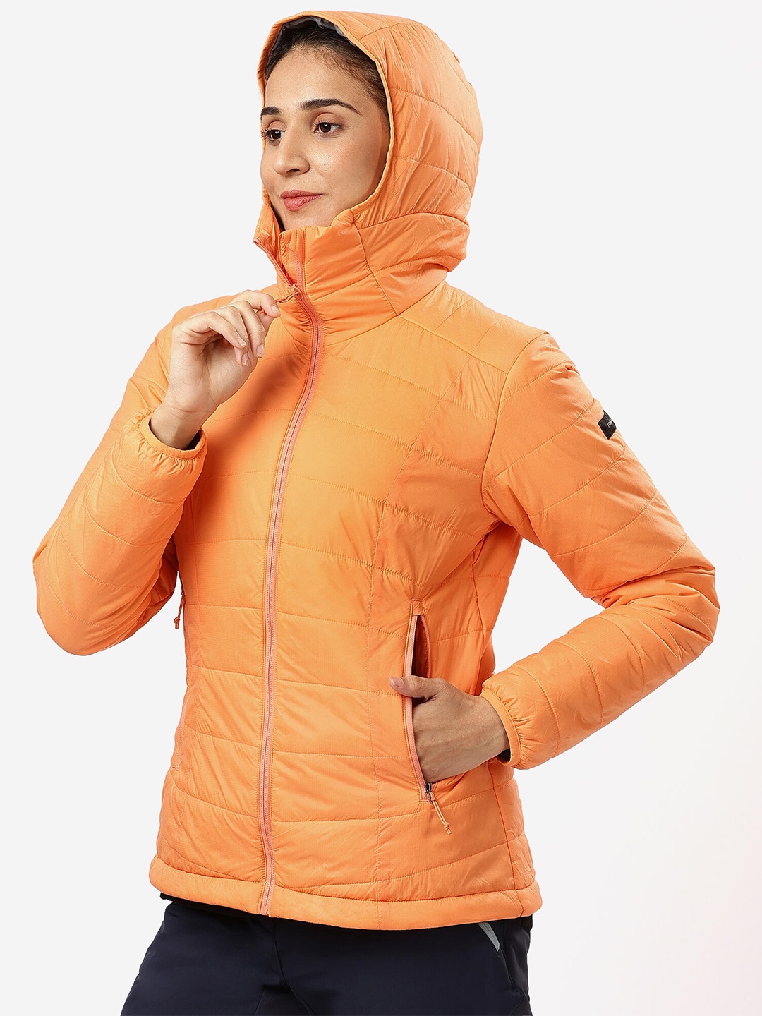 

FORCLAZ By Decathlon Women Hooded Solid Casual Padded Jacket, Orange