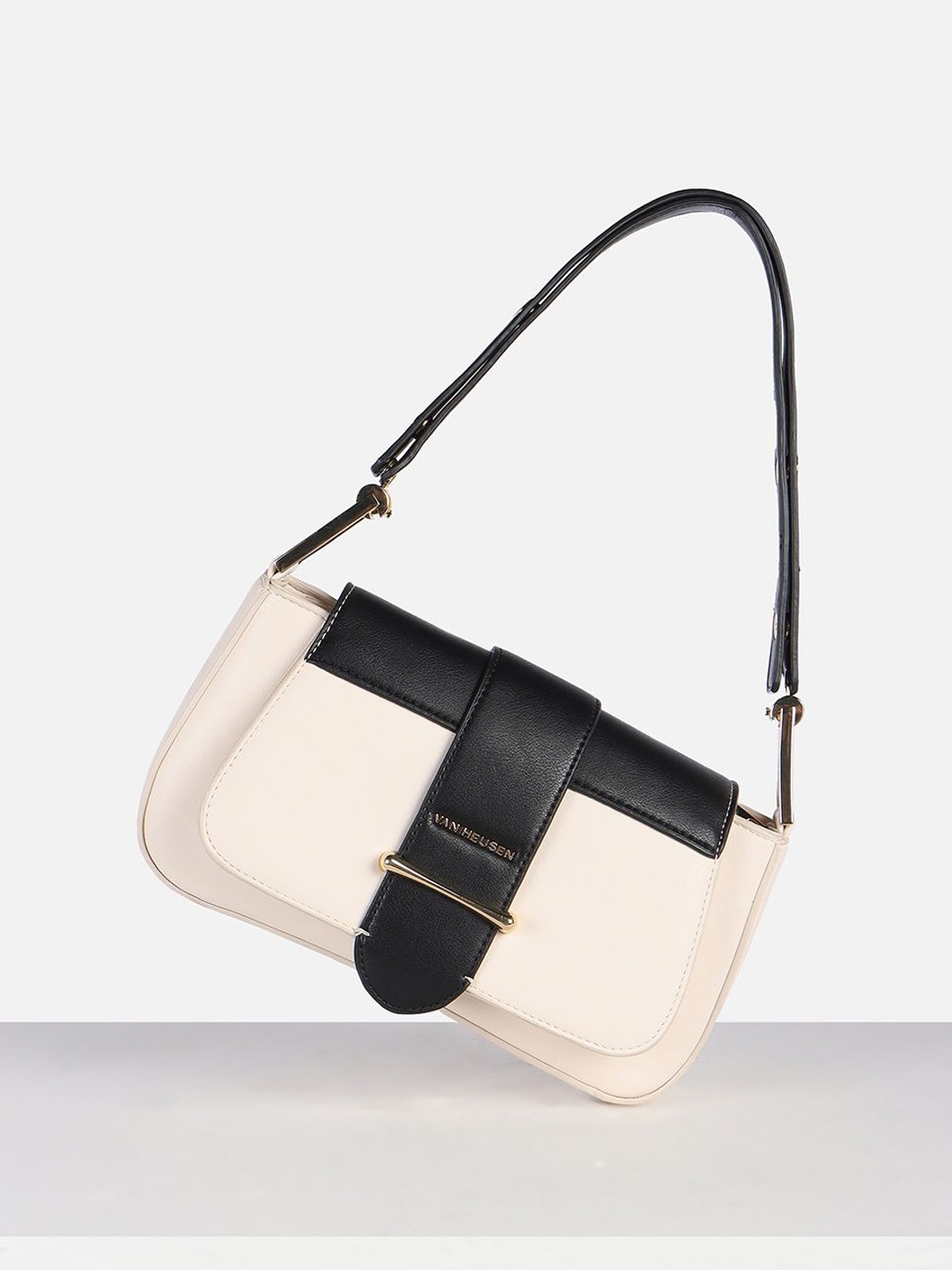 

Van Heusen Woman Colourblocked Structured Handheld Bag, Beige