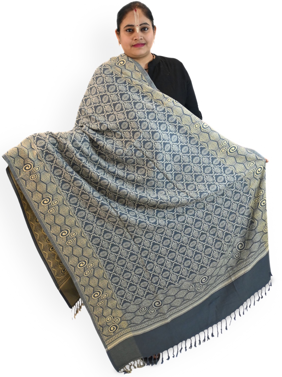 

Vrinde Women Ethnic Motifs Printed Shawl, Grey