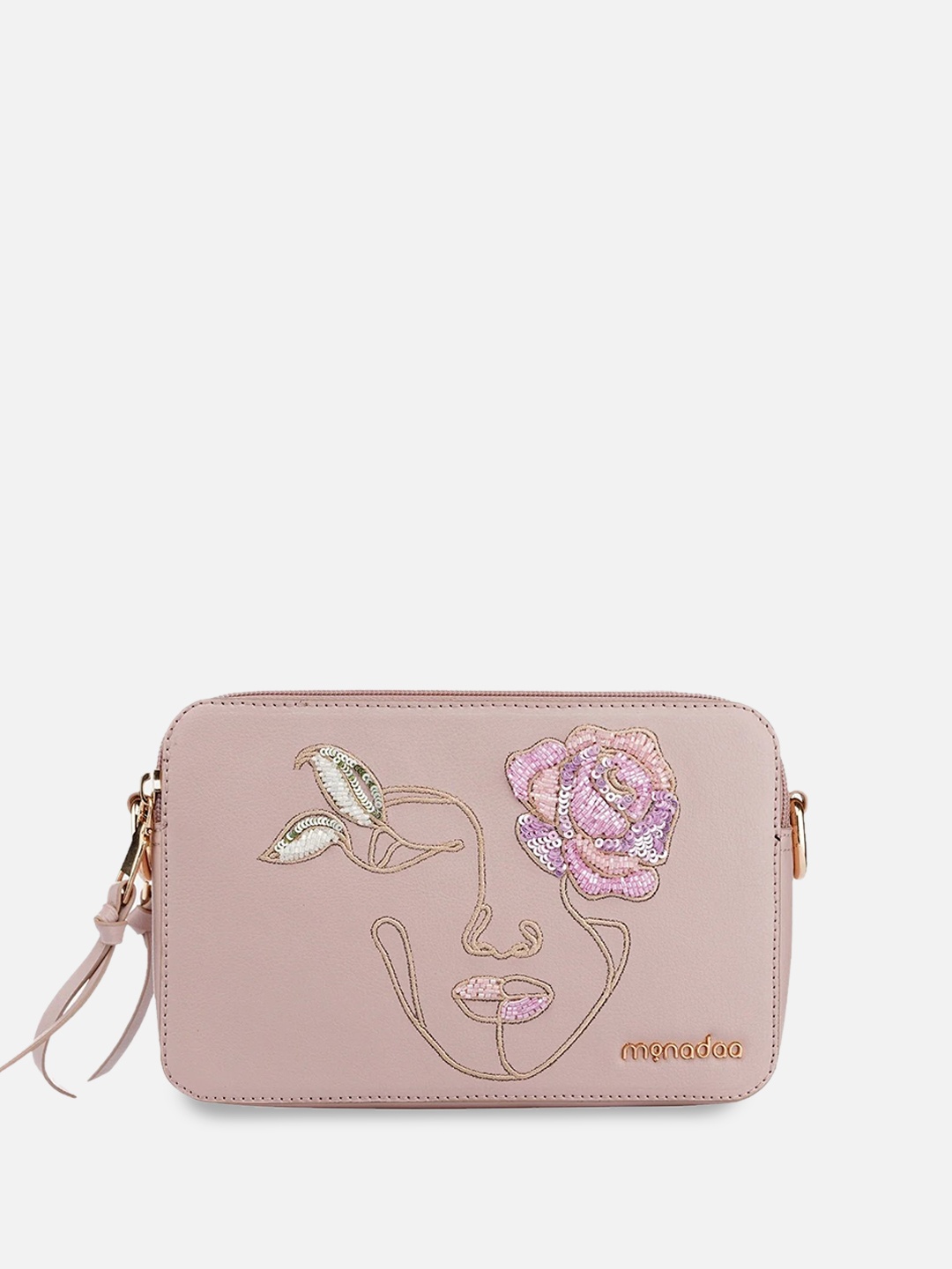 

Monadaa Structured Handheld Bag with Applique, Pink