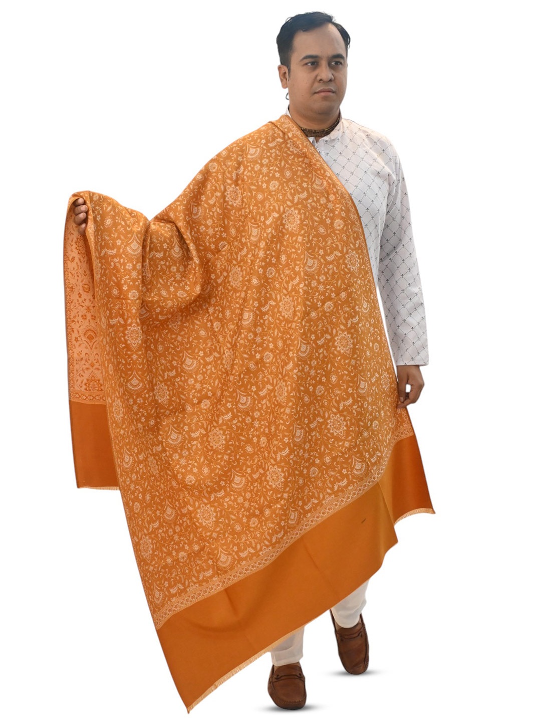 

Vrinde Kashmiri Floral Printed Woollen Shawl, Mustard