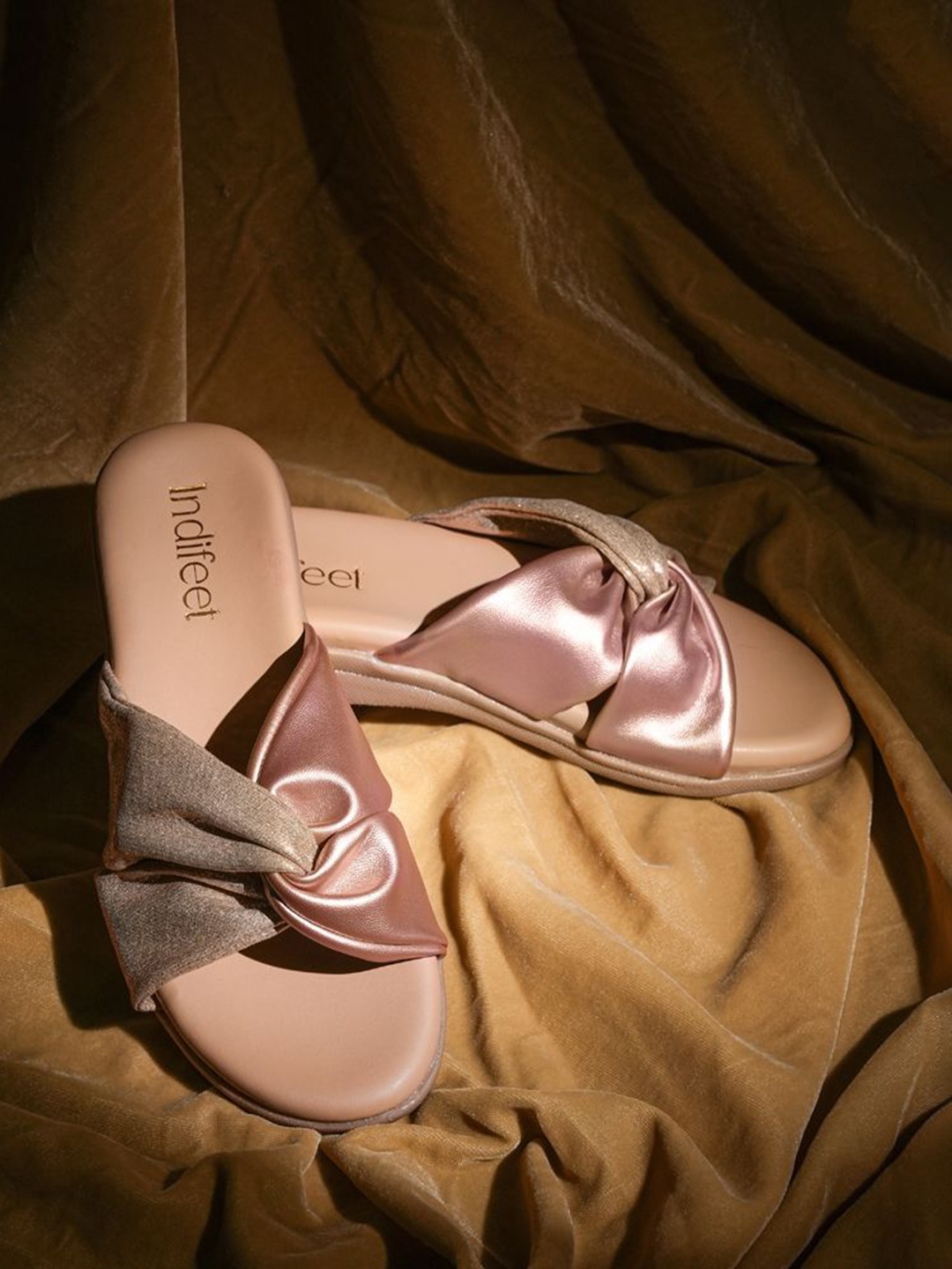 

Indifeet Women Open Toe Flats Slipper, Rose gold
