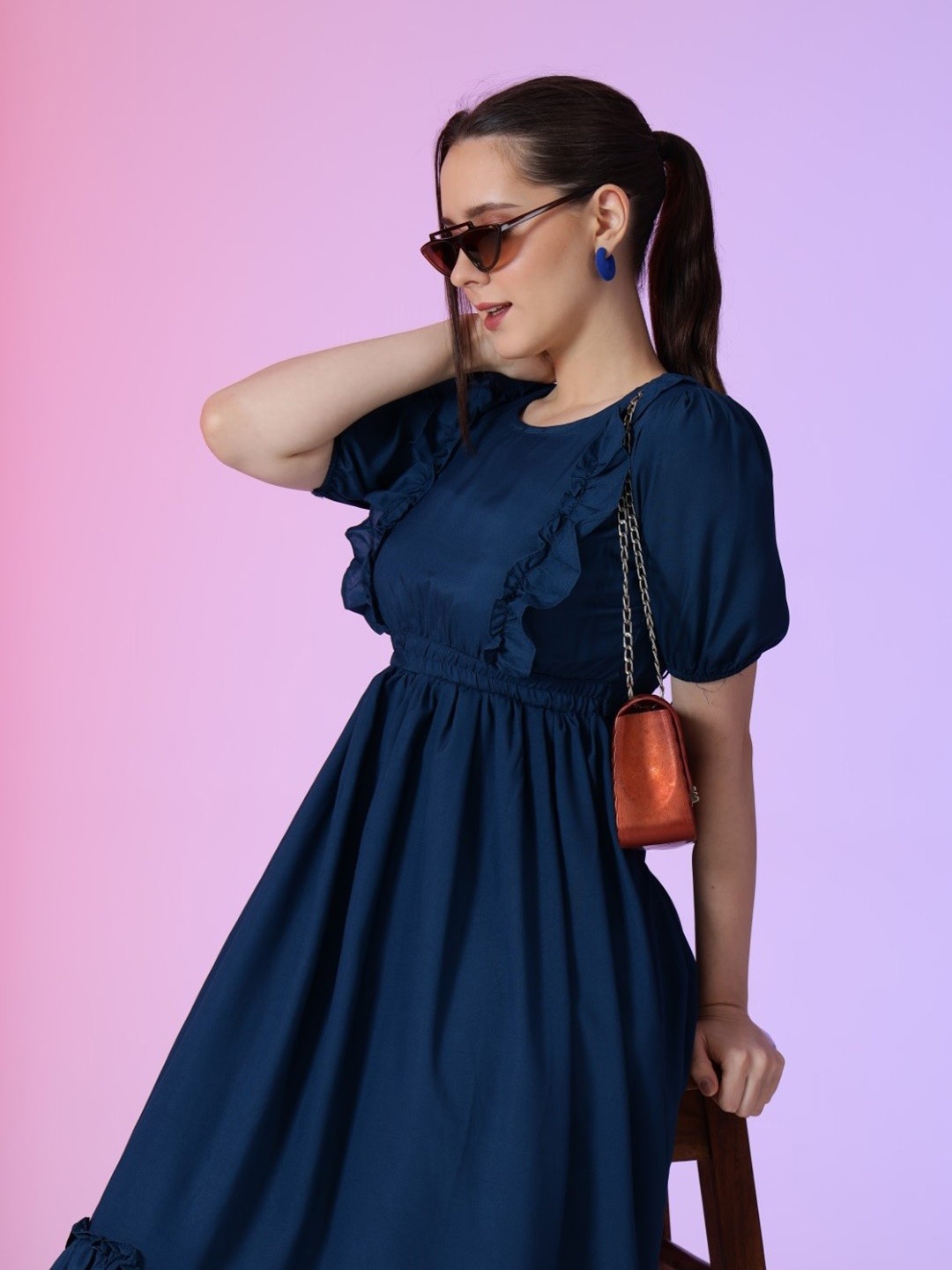 

Raiyani Enterprise Women Ruffles Details Fit & Flare Dress, Blue