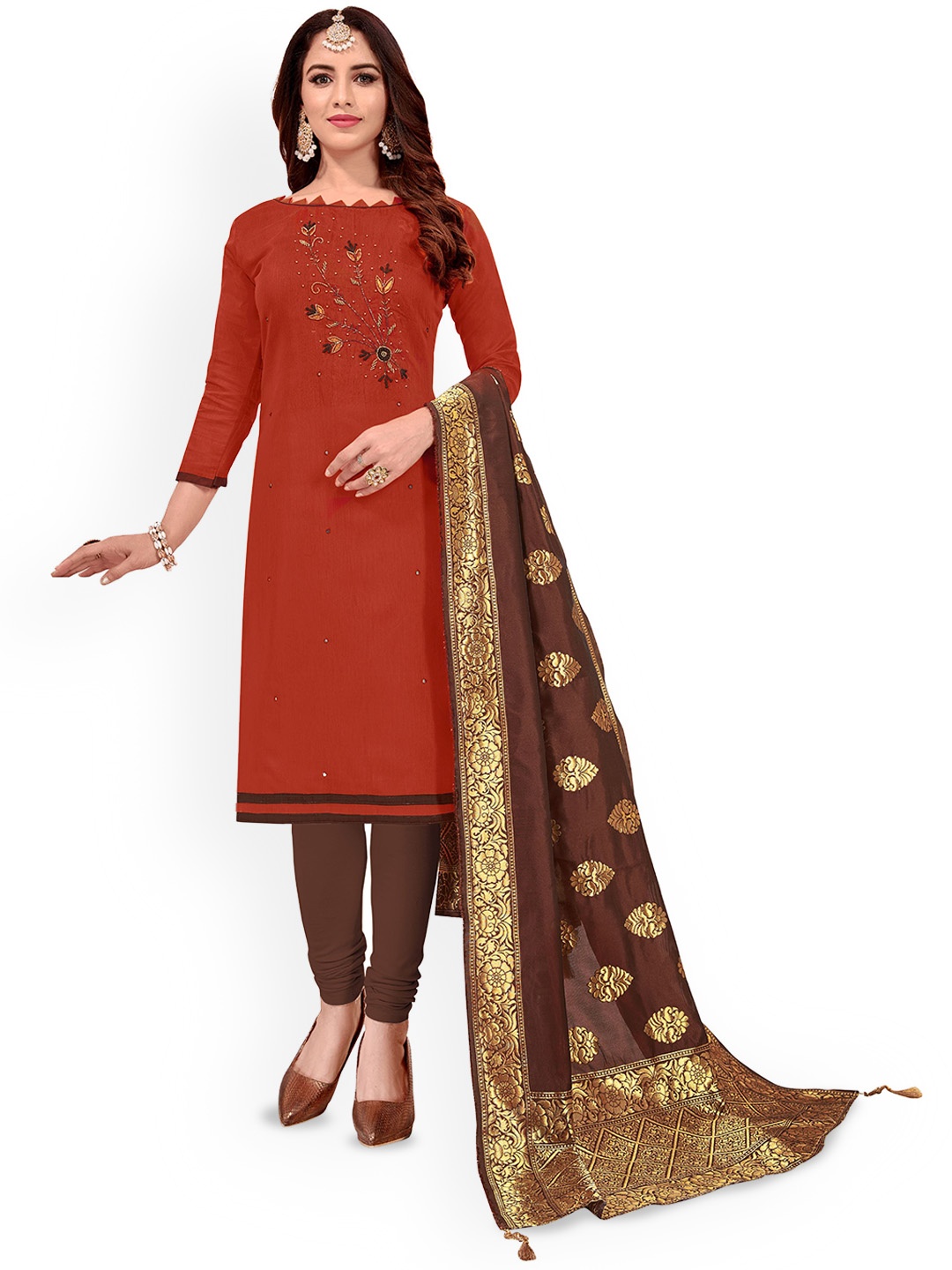 

Maroosh Floral Embroidered Beads and Stones Unstitched Dress Material, Maroon