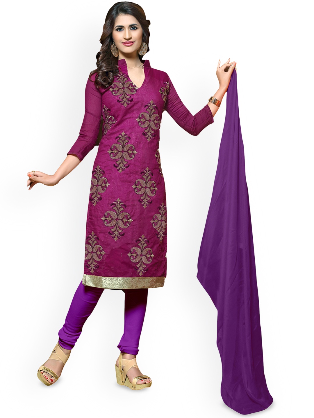 

Maroosh Ethnic Motifs Embellished Cotton Unstitched Dress Material, Purple