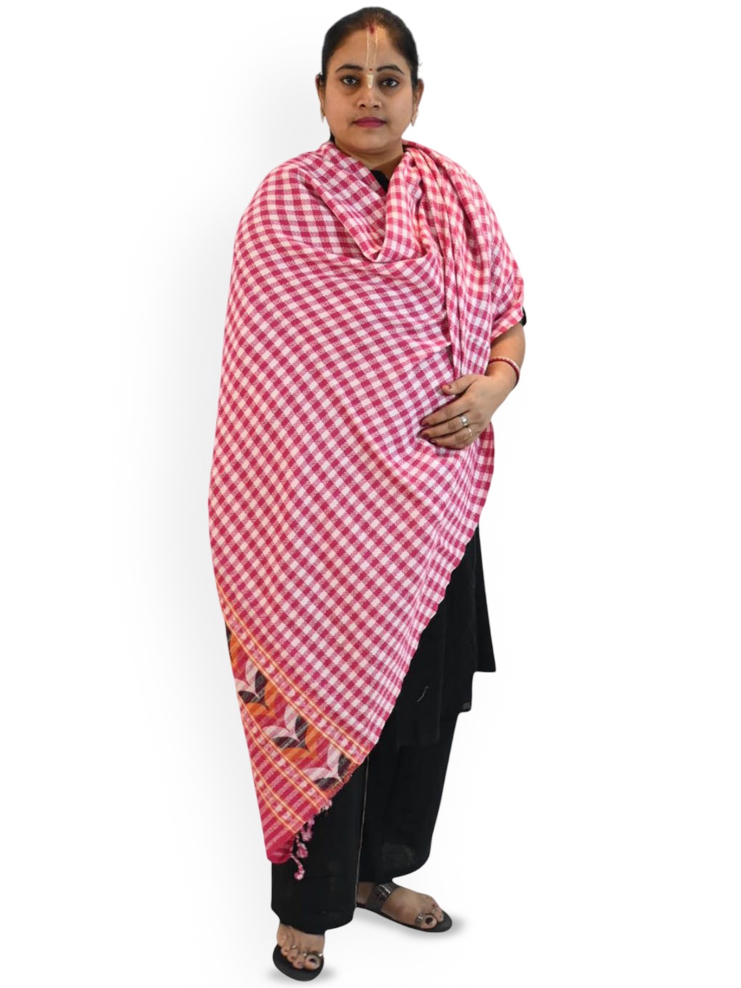 

Vrinde Women Checked Printed Shawl, Pink