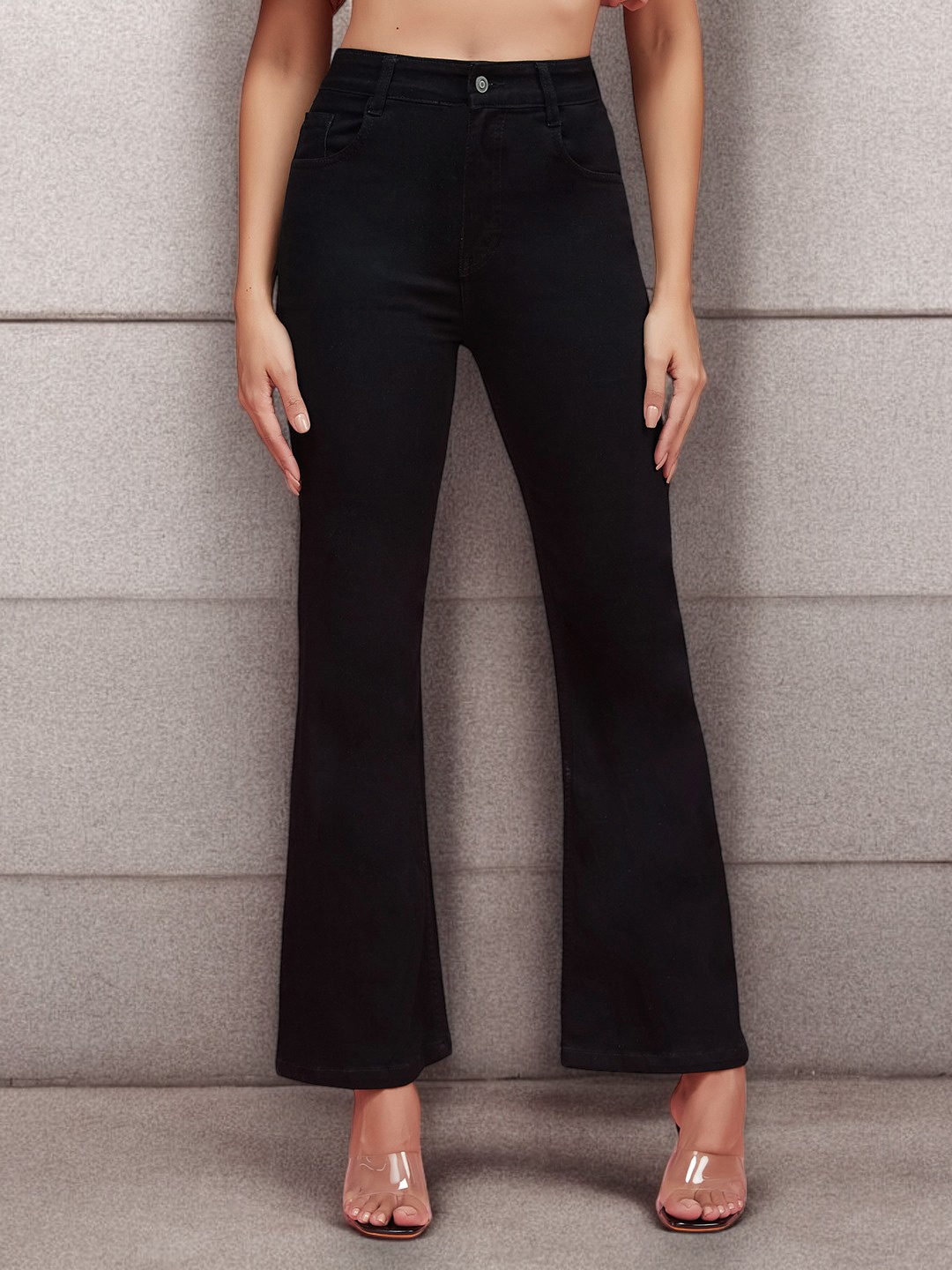 

DressBerry Women Cotton Wide Leg High-Rise Heavy Fade Jeans, Black