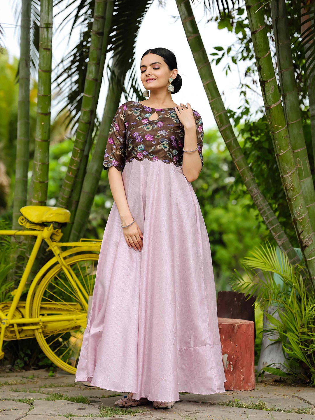 

DEVATITHI Women Printed Gown Maxi Ethnic Dresses, Lavender