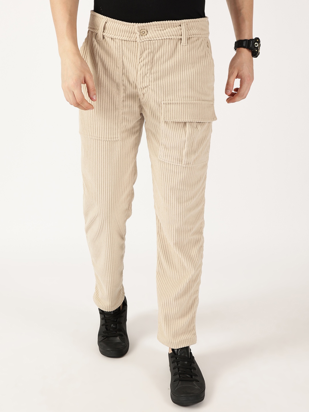

Thomas Scott Men Smart Straight Fit Corduroy Cargos Trousers, Beige