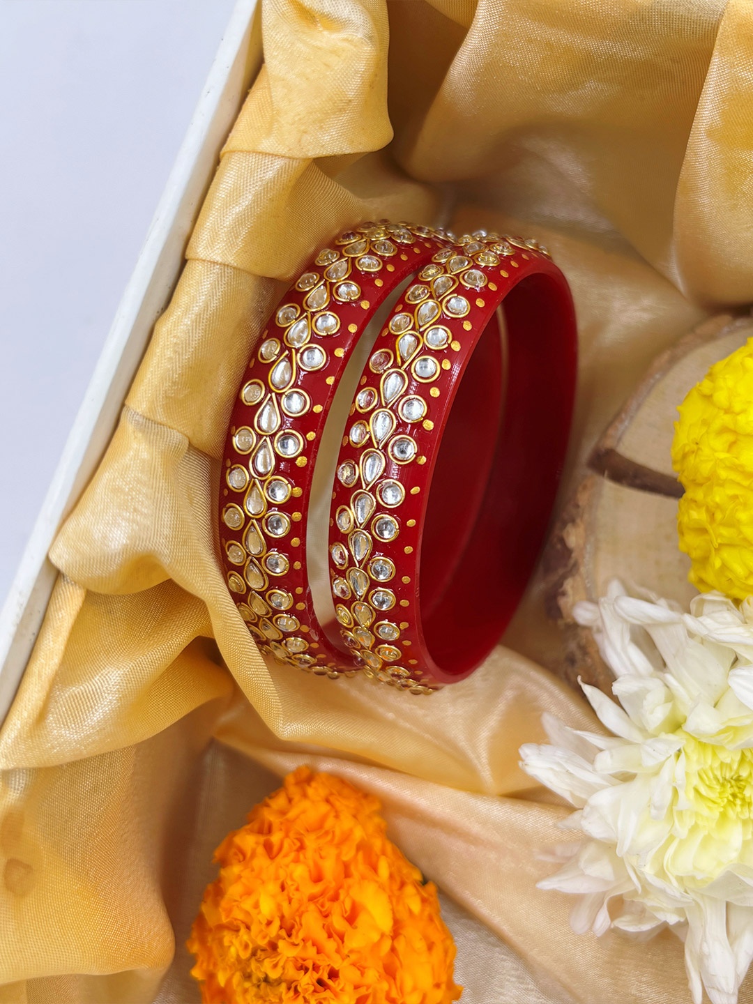 

Wedding Chuda by Hitesh Bangles Pack Of 2 Stone Studded Bangles, Gold