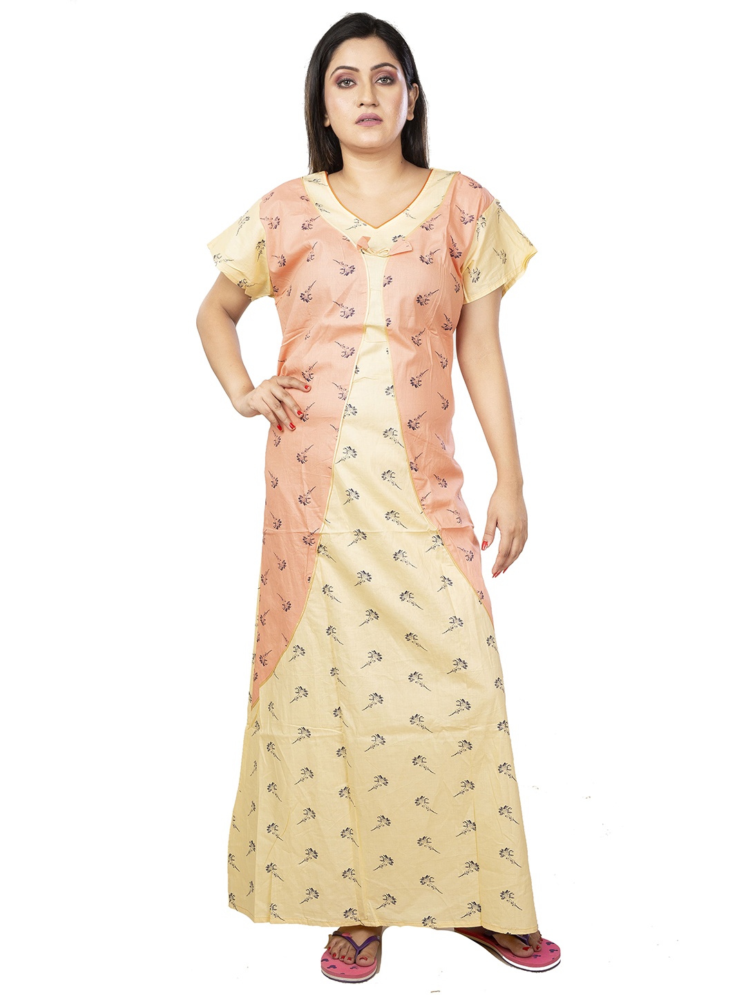 

Laa Calcutta Printed Pure Cotton Maxi Nightdress, Yellow