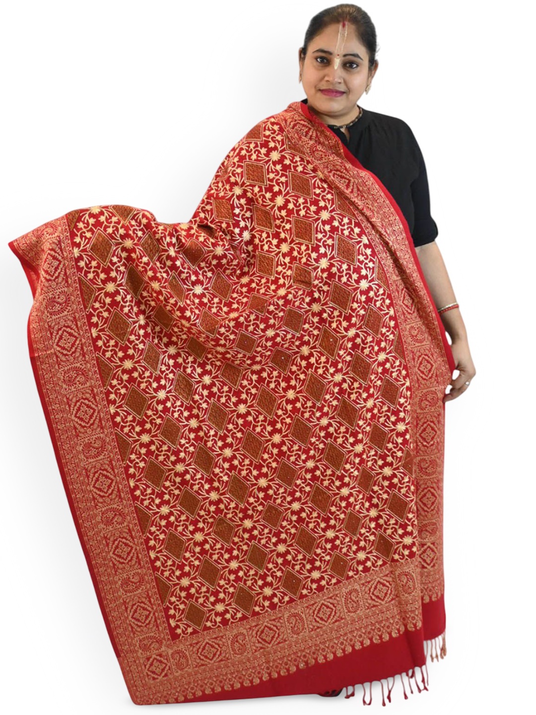 

Vrinde Women Floral Embroidered Shawl, Red