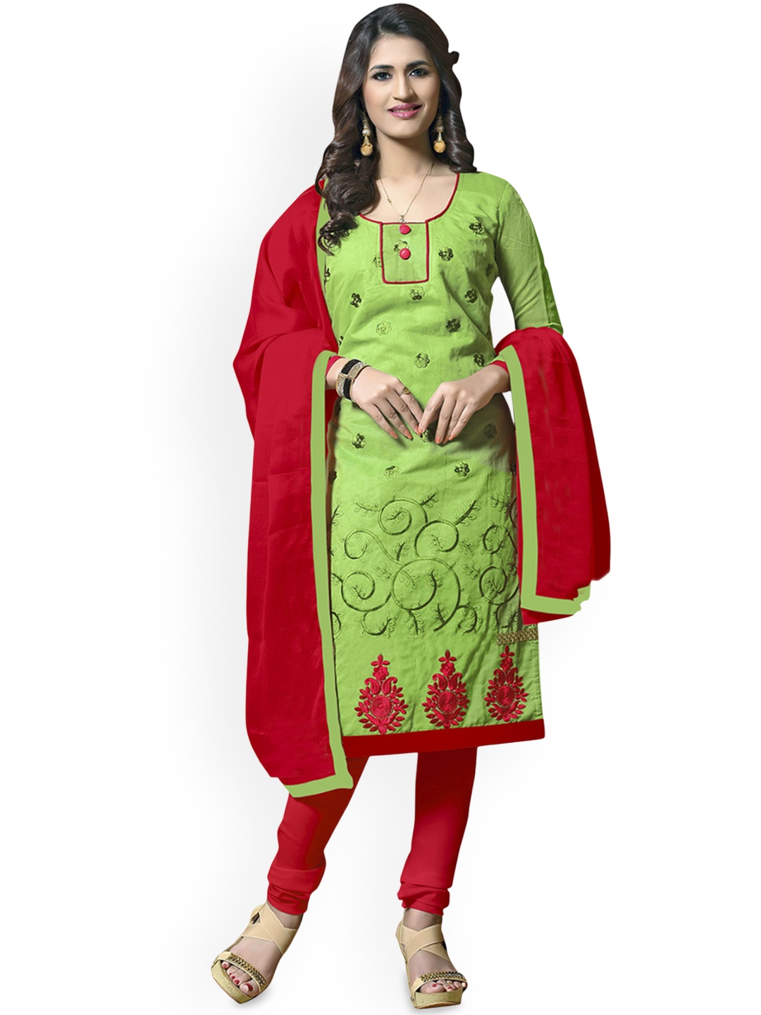 

Maroosh Floral Embroidered Unstitched Dress Material, Green