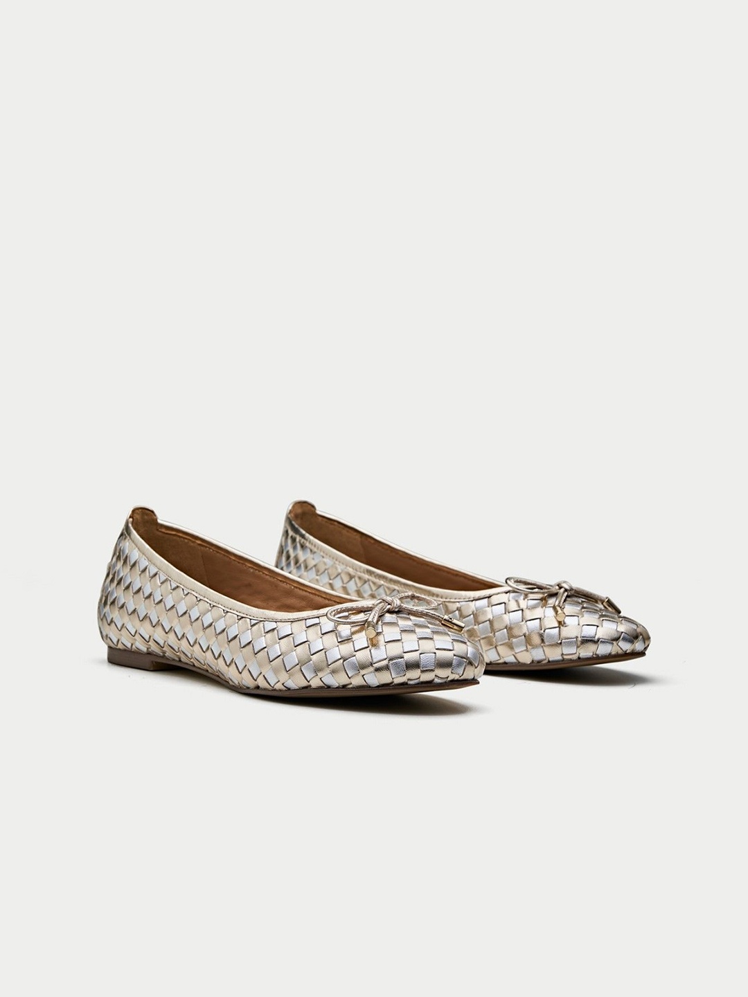 

Oroh Women Textured Ballerinas with Bows Flats, Gold