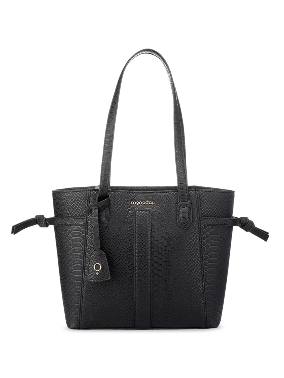 

Monadaa Women Textured Structured Tote Bag, Black