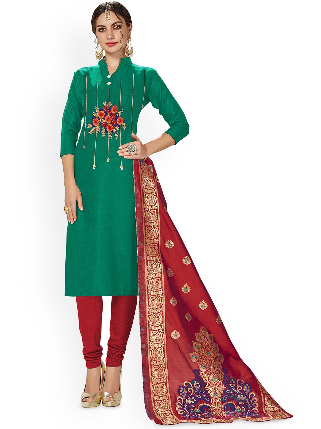 

Maroosh Floral Embroidered Cotton Unstitched Dress Material, Green