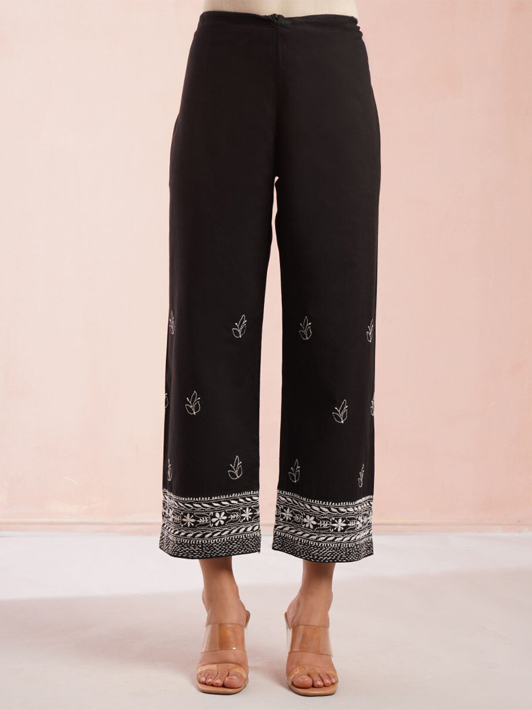 

JAYPORE Women Embroidered Relaxed Regular Fit Mid-Rise Cotton Trousers, Black
