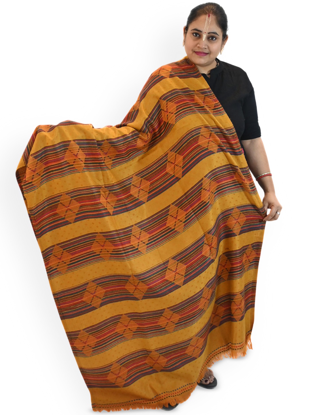 

Vrinde Women Geometric Printed Shawl, Yellow