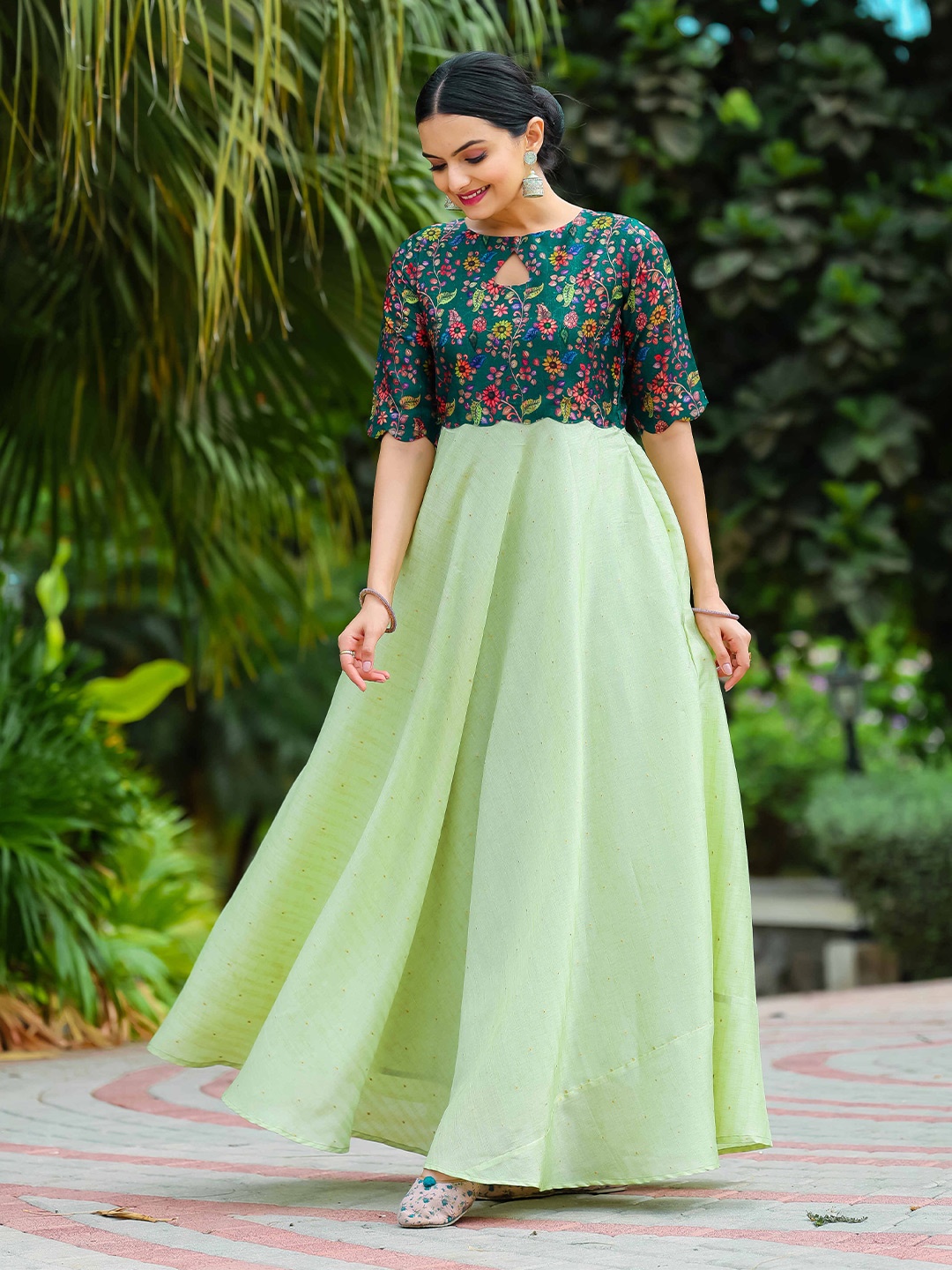 

DEVATITHI Women Printed Fit & Flared Ethnic Dresses, Sea green
