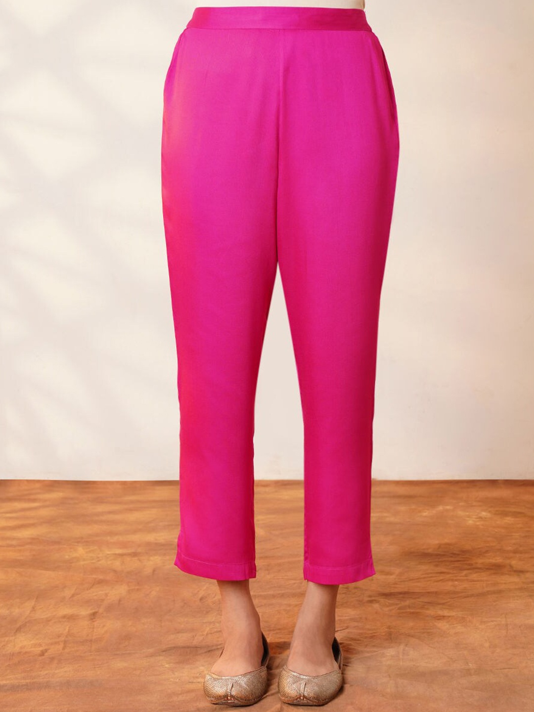 

JAYPORE Women Relaxed Regular Trousers, Pink