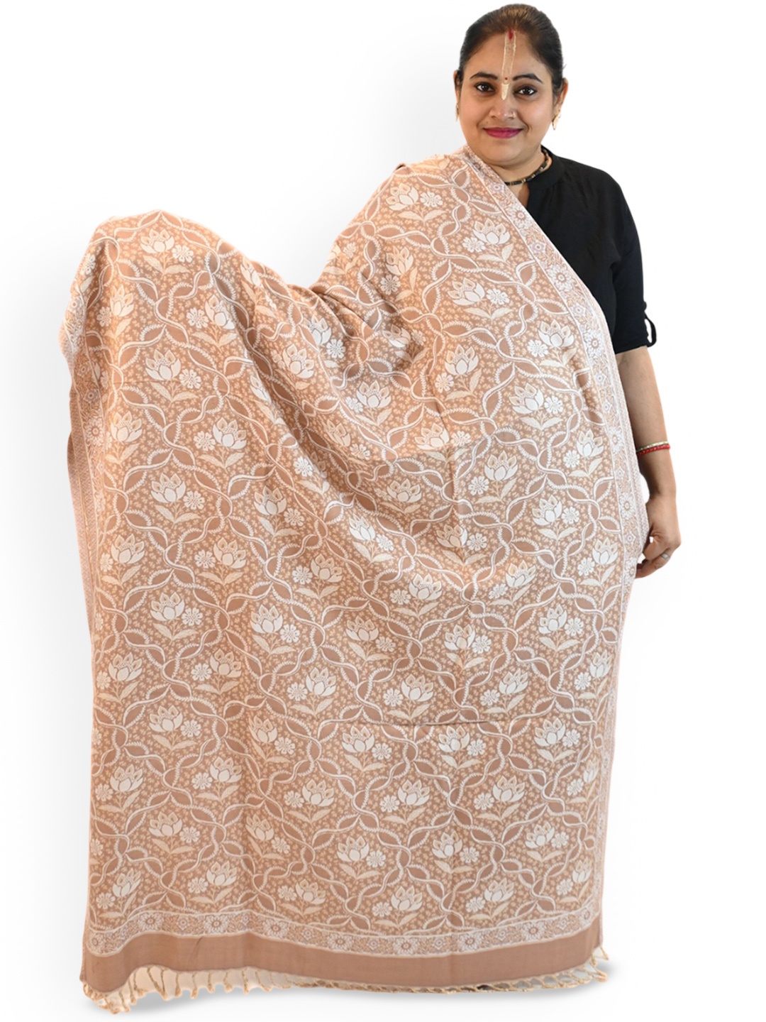 

Vrinde Women Ethnic Motifs Printed Shawl, Cream