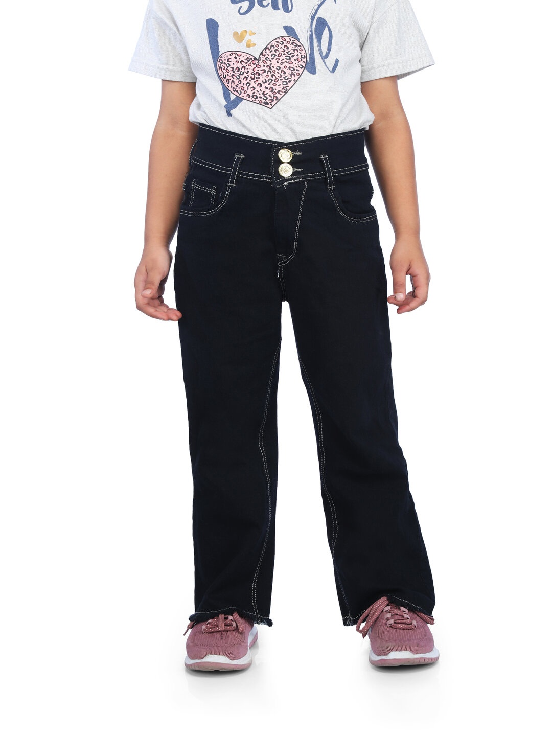 

GUCHU Girls Bell Bottom Flared High-Rise Jeans, Black